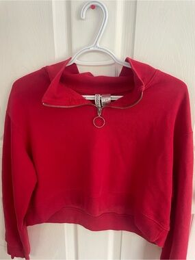 H&M Divided Ring-Pull Half-Zip Sweatshirt in Bright Red